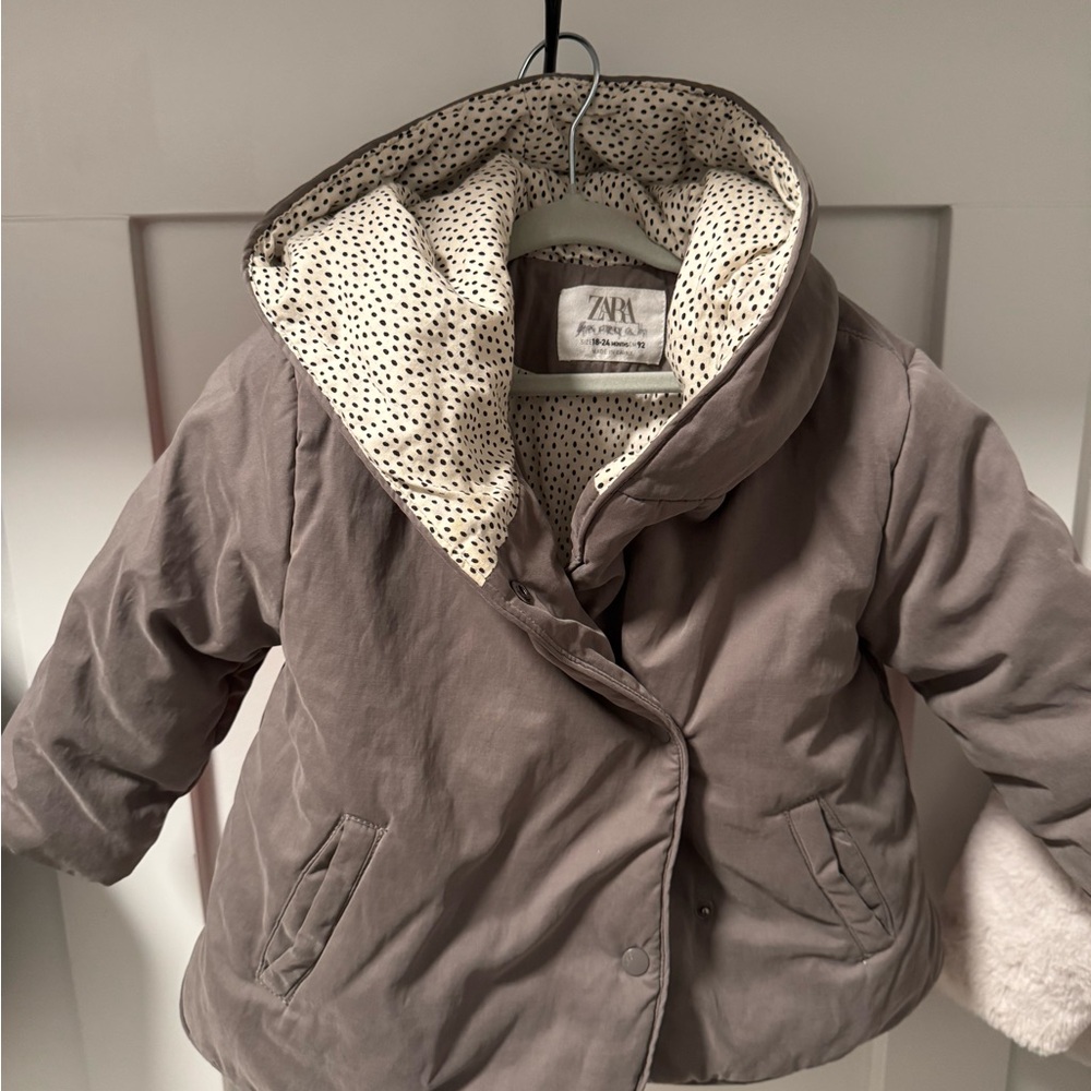 Zara Kids Taupe Jacket with Polka Dot Lining